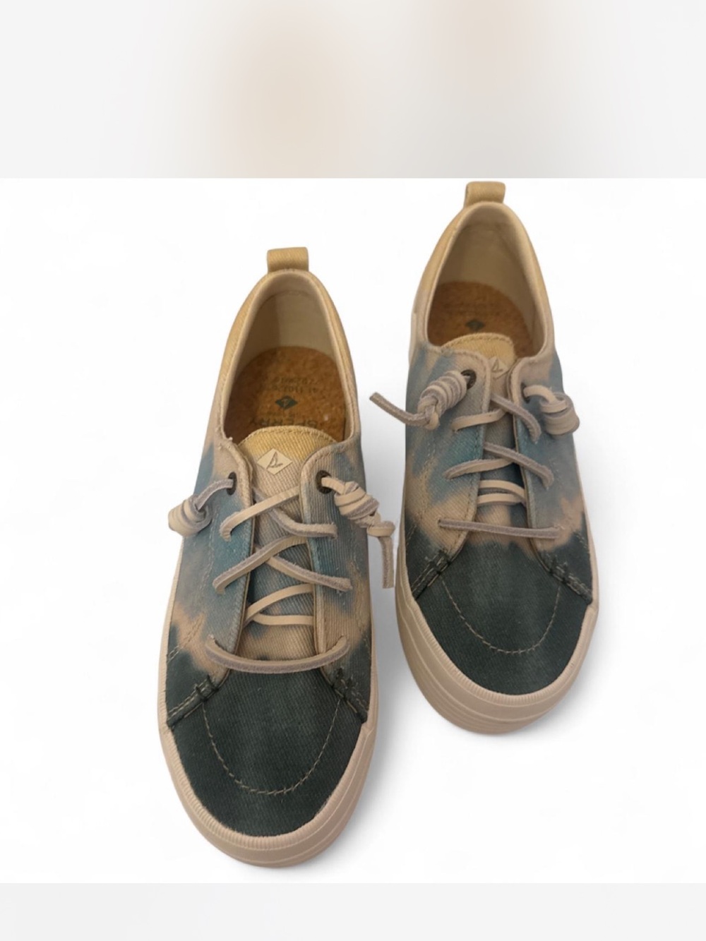 Sperry Two-Tone Green and Tan Canvas Lace-Up Flats - Picture 1 of 3